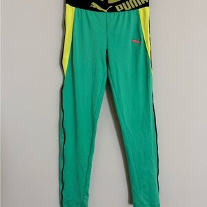 Puma Girls Athletic Leggings Size M Green Neon Yellow Activewear